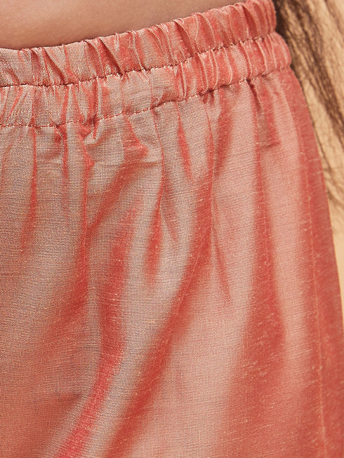 Girl's Pink Anarkali Kurta Pyjama Set With Potli Bag