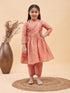 Girl's Pink Anarkali Kurta Pyjama Set With Potli Bag