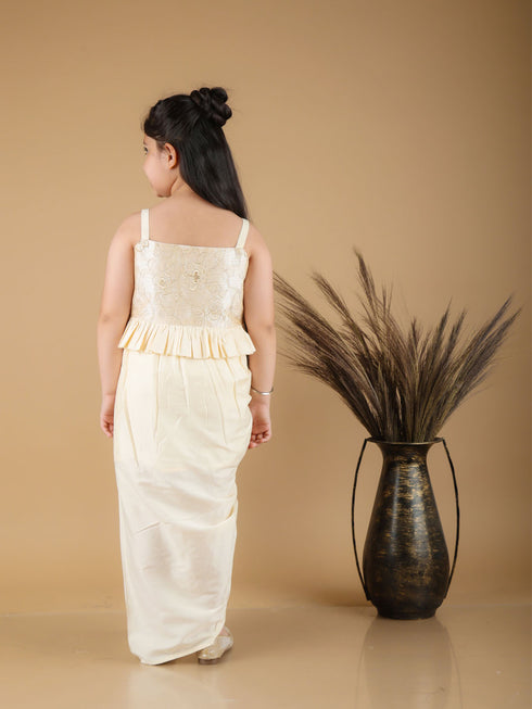Girl's Gold Draped Skirt With Crop Top