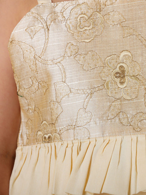 Girl's Gold Draped Skirt With Crop Top