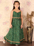 Girl's Green Bandhani Top And Long Skirt Set