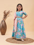Girl's Aqua Blue Floral Print Lehenga Set