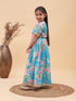 Girl's Aqua Blue Floral Print Lehenga Set
