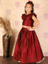 Girl's Maroon Woven Design Booti Crop Top And Long Skirt Set