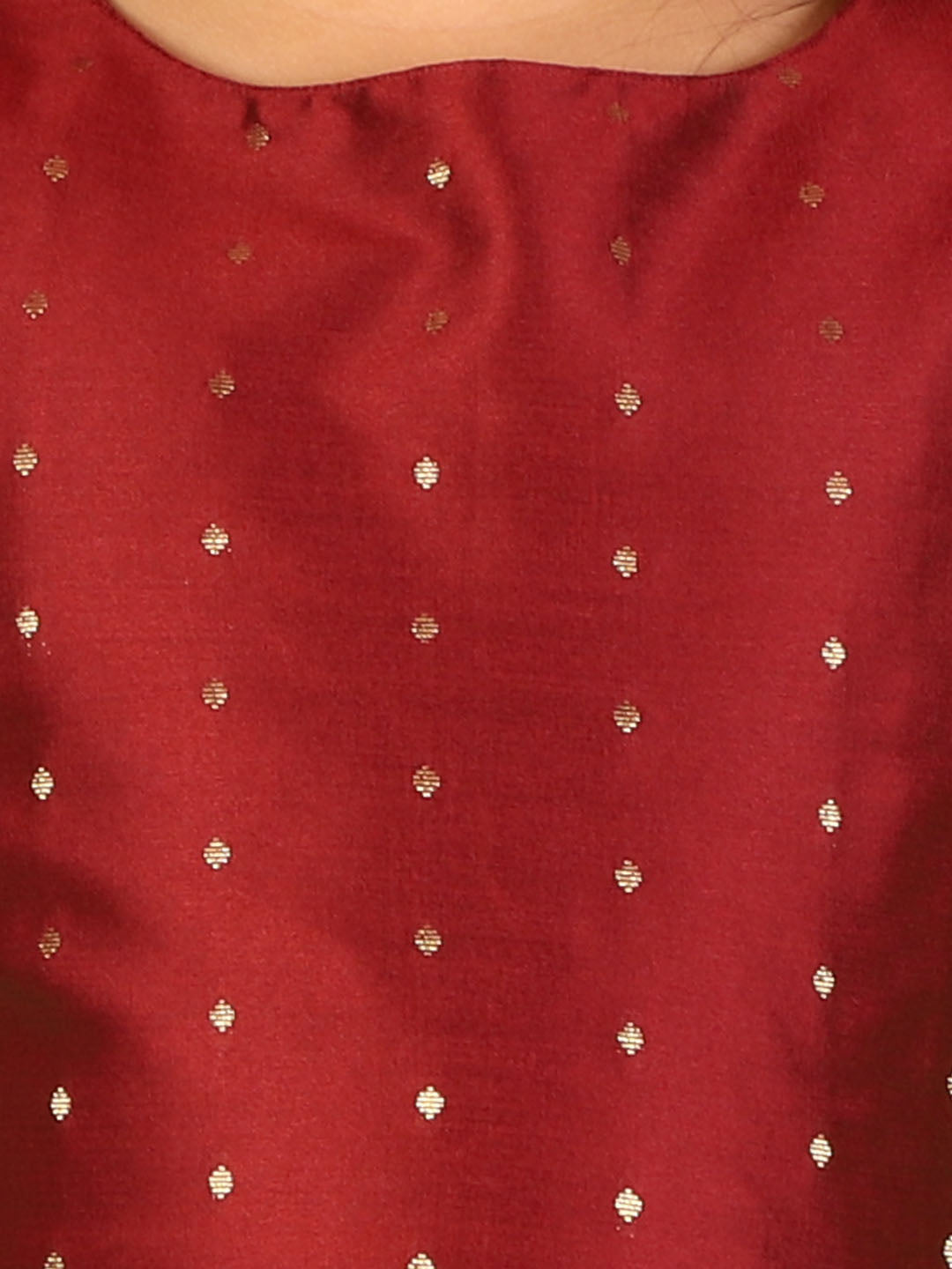 Girl's Maroon Woven Design Booti Crop Top And Long Skirt Set