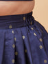 Girl's Navy Blue Woven Design Booti Crop Top And Long Skirt Set