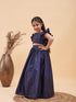 Girl's Navy Blue Woven Design Booti Crop Top And Long Skirt Set