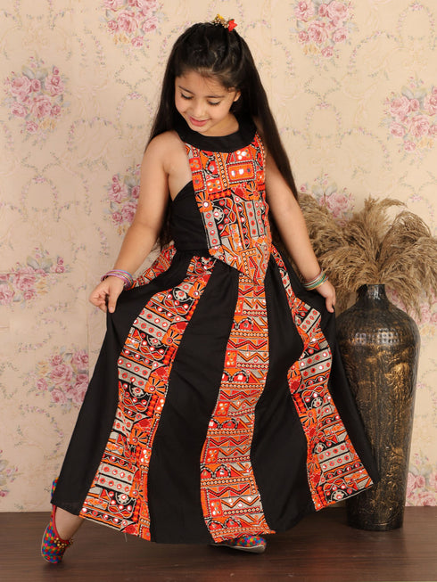 Girl's Black Navratri Special Lehenga Set