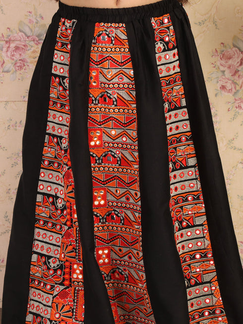 Girl's Black Navratri Special Lehenga Set