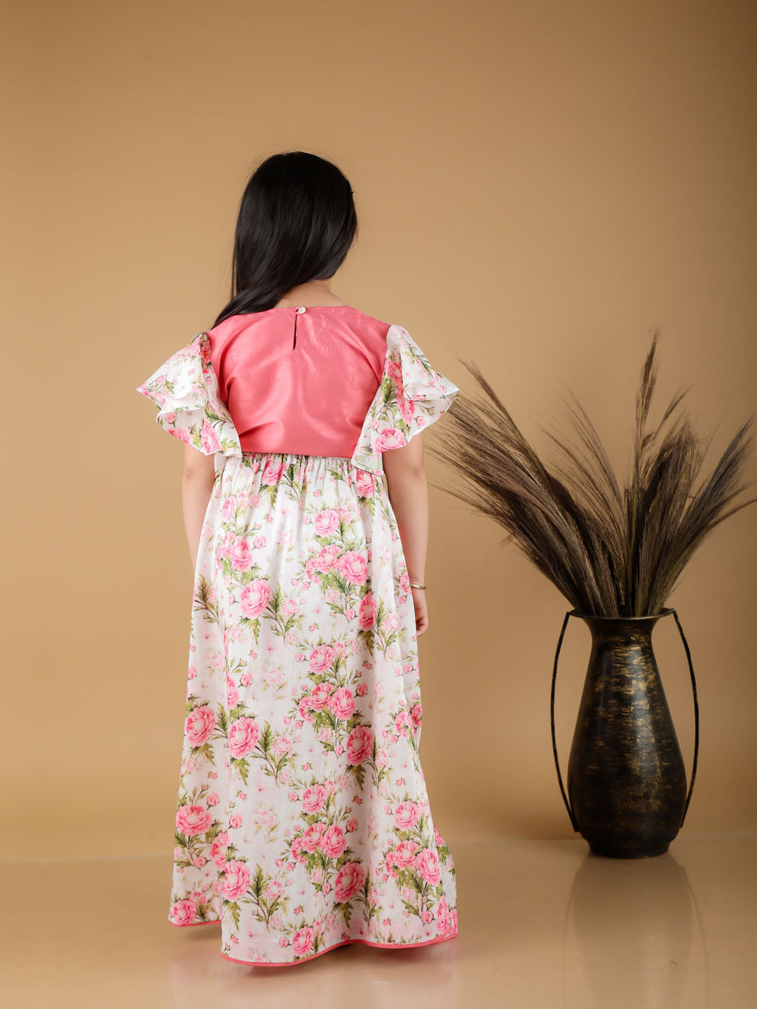 Girl's Printed Skirt And Ruffle Crop Top Set