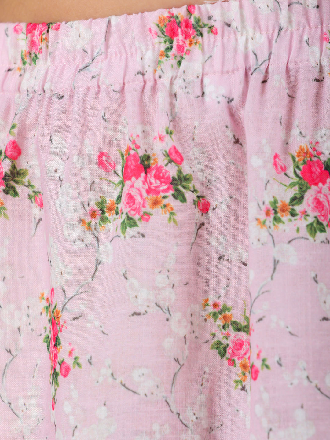 Girl's Printed Linen Crop Top And Ruffle Skirt Set