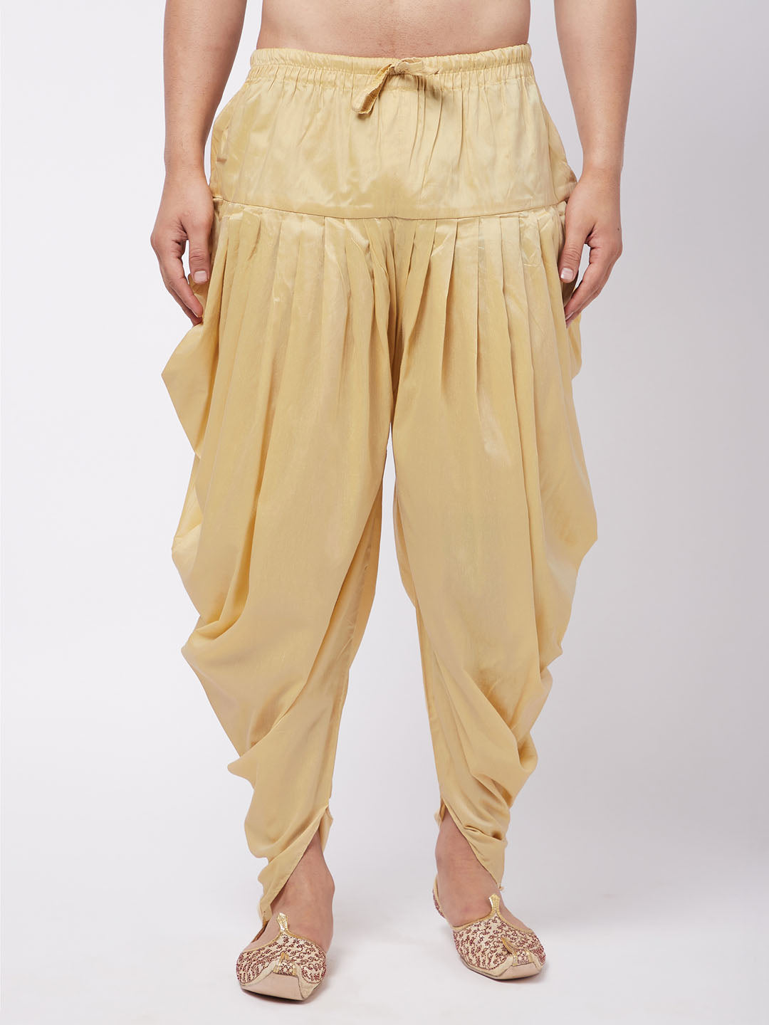 Men's Gold Cotton Blend Cowl Dhoti
