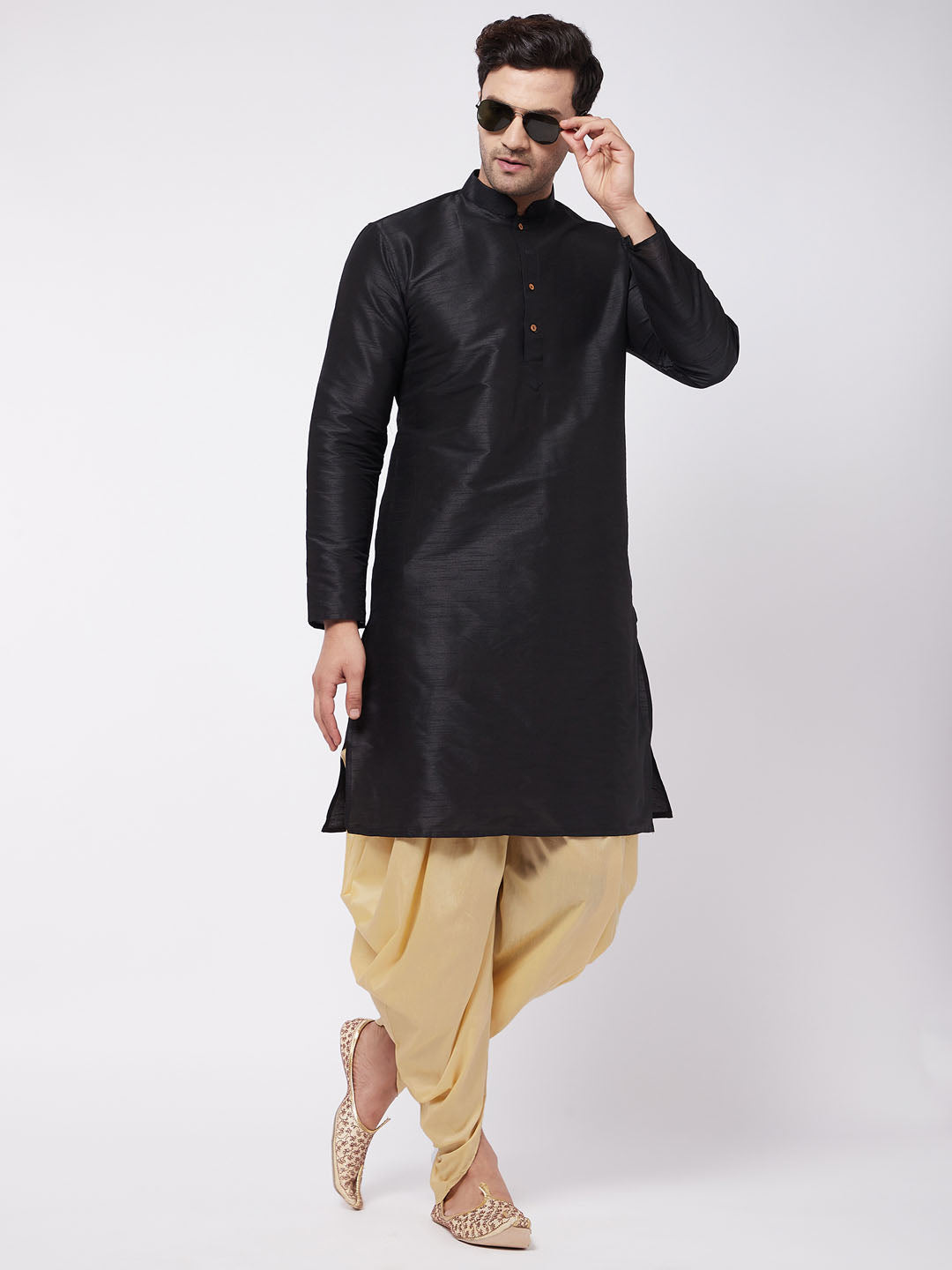 Men's Gold Cotton Blend Cowl Dhoti