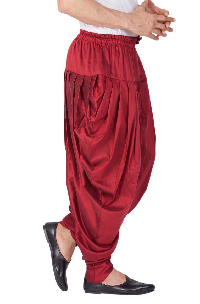 Men's Maroon Cotton Silk Blend Dhoti