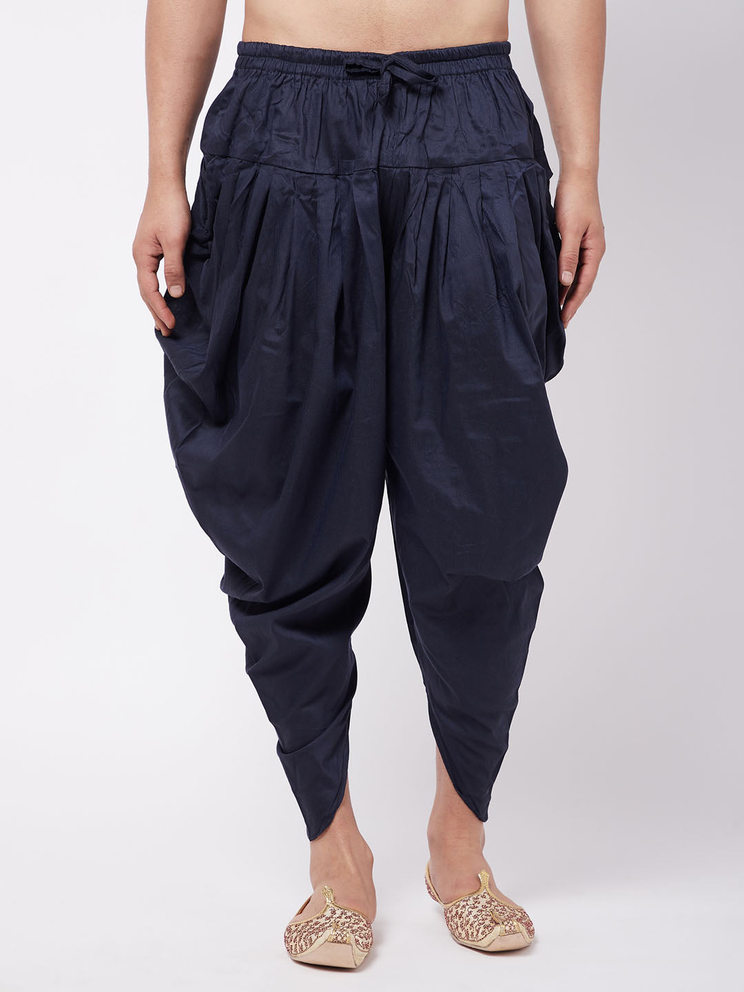 Men's Navy Blue Cotton Blend Cowl Dhoti