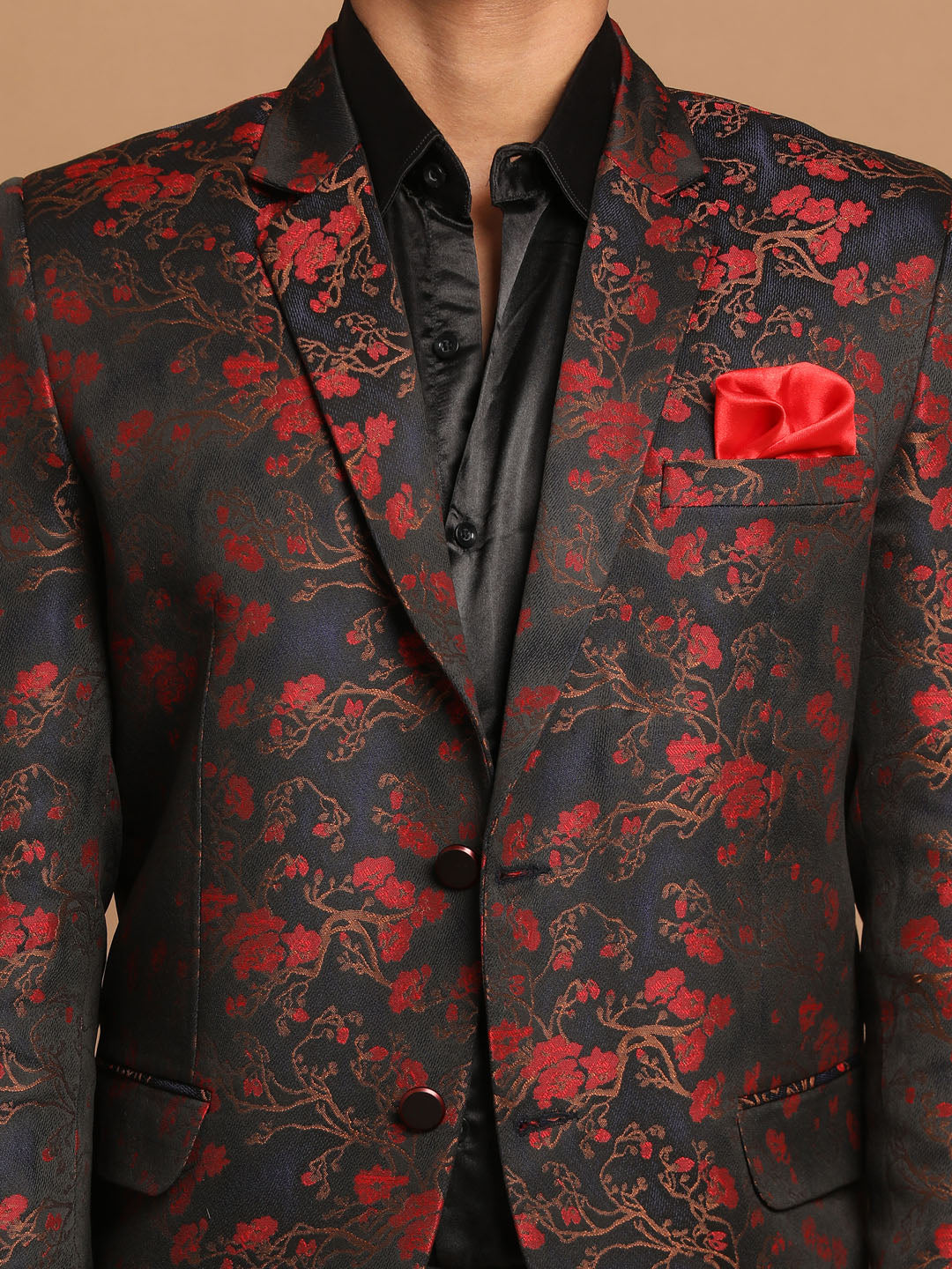 Men's Black And Red Woven Blazer
