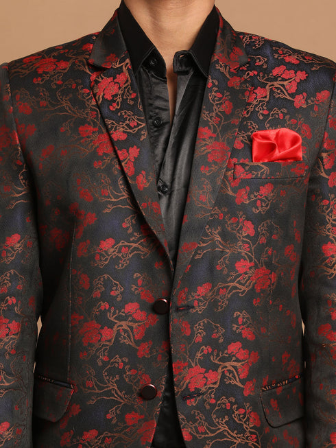 Men's Black And Red Woven Blazer