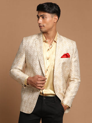 VASTRAMAY Men's Gold Woven Blazer