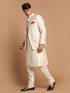 Men's Gold Woven Blazer And Cream Solid Kurta With Pajama Set