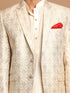 Men's Gold Woven Blazer And Cream Solid Kurta With Pajama Set