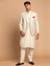 Men's Gold Woven Blazer And Cream Solid Kurta With Pajama Set