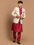 Men's Fuchsia & Gold Solid Kurta With Churidar & Woven Blazer