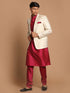 Men's Fuchsia & Gold Solid Kurta With Churidar & Woven Blazer