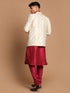 Men's Fuchsia & Gold Solid Kurta With Churidar & Woven Blazer