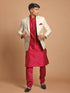 Men's Fuchsia & Gold Solid Kurta With Churidar & Woven Blazer