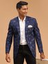 Men's Navy Blue Cotton Blend Printed Design Blazer