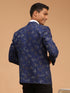 Men's Navy Blue Cotton Blend Printed Design Blazer