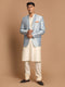 Men's Gray Woven Blazer And Cream Solid Kurta With Pajama Set