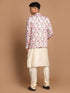 Men's Pink Floral Print Blazer And Cream Solid Kurta With Pajama Set