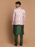 Men's Pink Floral Print Blazer And Green Solid Viscose Kurta With Pajama Set