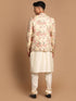Men's Beige Floral Print Blazer And Cream Solid Kurta With Pajama Set