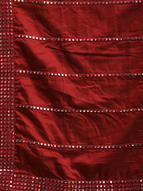 Men's Maroon Viscose Mirror Work Embellished Dupatta