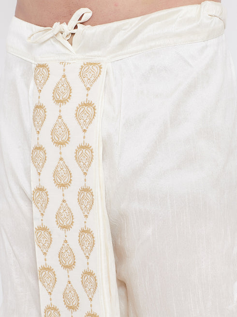 Men's Cream Silk Blend Embroidered Dhoti