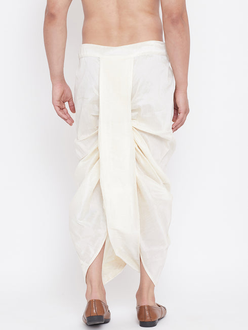 Men's Cream Silk Blend Embroidered Dhoti