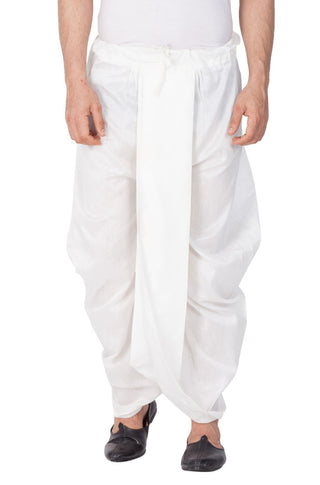 Men's White Cotton Silk Blend Dhoti