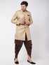 Men's Beige And Coffee Brown Jute Cotton Indo Western Set