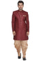 Men's Maroon Jute Cotton Blend Sherwani Set