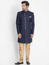 Men's Dark Blue Silk Blend Sherwani Set