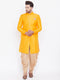 Men's Mustard And Rose Gold Silk Blend Sherwani Set