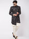 Men's Black Angrakha Style Indo Western Over Cream Kurta Pyjama Set