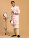 Men's Multicolor Base Peach Silk Blend Sherwani With Kurta Pant Set