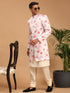 Men's Multicolor Base Peach Silk Blend Sherwani With Kurta Pyjama Set