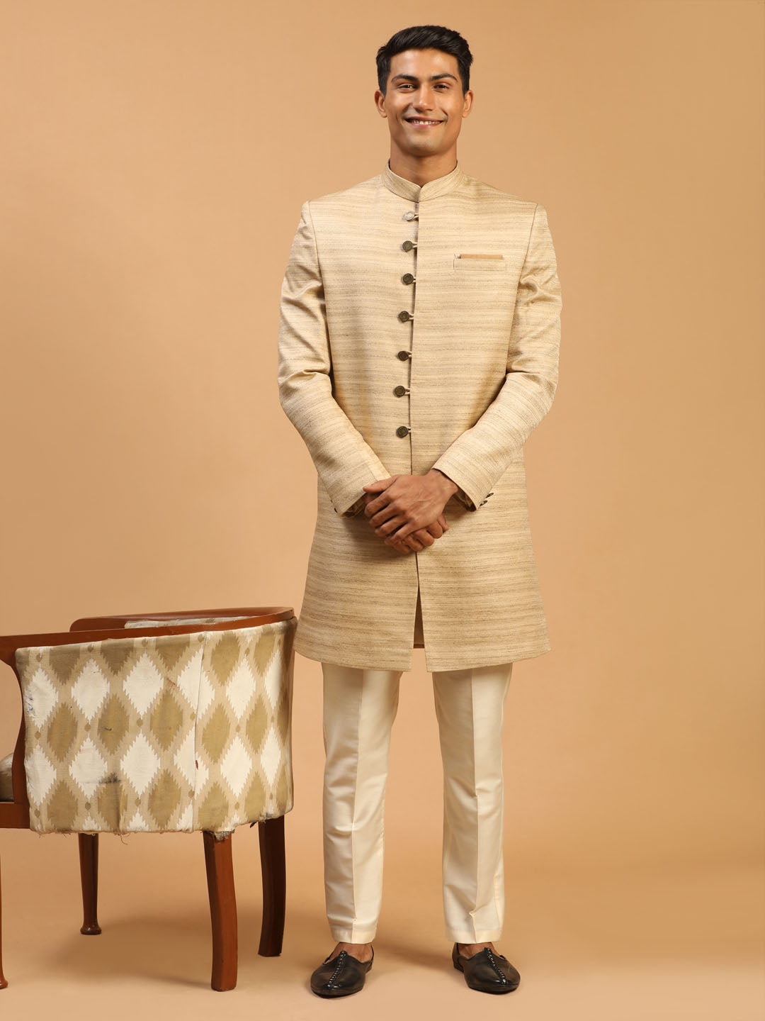 Men's Beige Sherwani Set