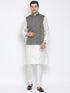 Men's White Cotton Silk Blend Kurta, Ethnic Jacket and Pyjama Set