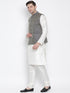 Men's White Cotton Silk Blend Kurta, Ethnic Jacket and Pyjama Set