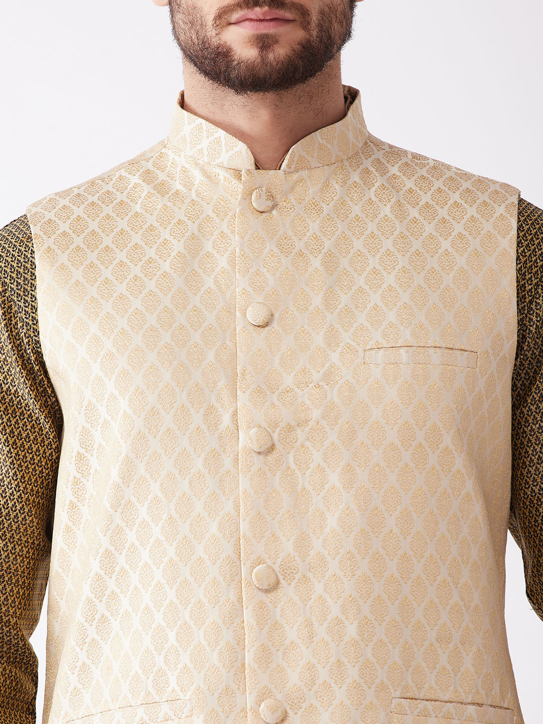 Men's Cream Silk Blend Jacket With Kurta Dhoti Set